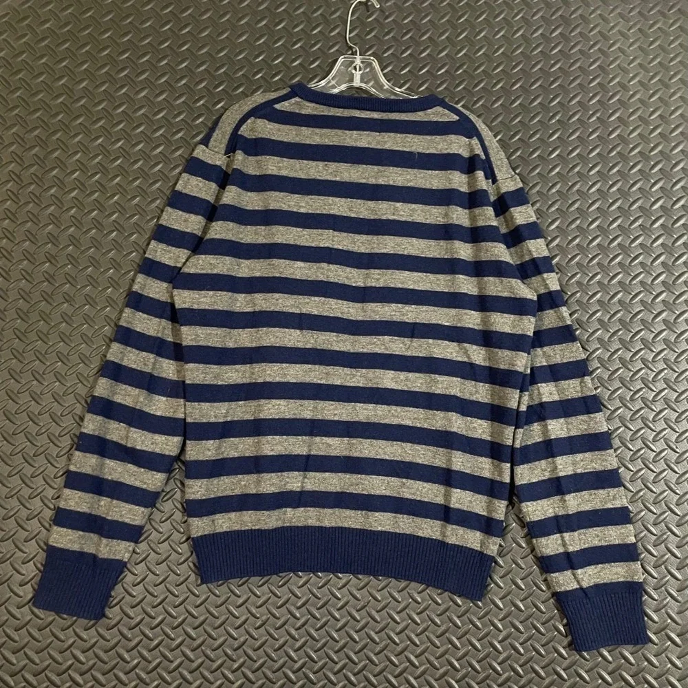 Vintage Joules Clothing‎ Gray Blue Wool Striped Pullover V-Neck Sweater Men L